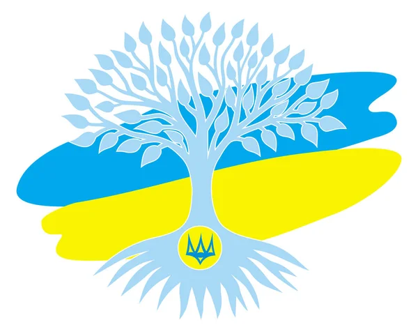 Дерево Жизни Фоне Украинского Флага Трезубцем Духовный Символ Жизни Развития — стоковый вектор