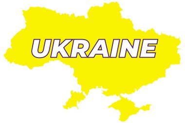 Ukrayna haritası sarı ve mavi yazıtlı Ukrayna. Vektör sanat grafikleri.