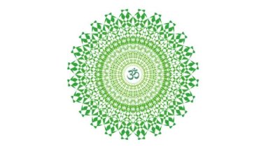 Aum, Om, Ohm işaretli açılış geometrik mandalalarının slayt gösterisi. Ruhani ve esrarengiz bir sembol. Video Sanatı.