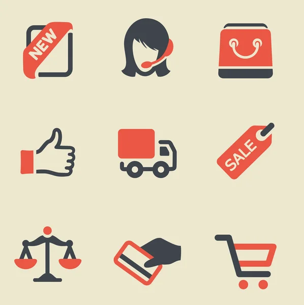 Shopping black and red icon set — Stock Vector
