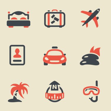 siyah ve kırmızı simge seti seyahat