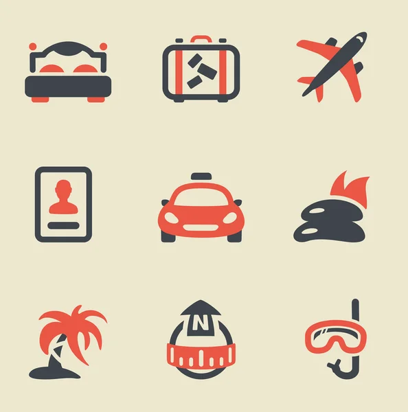 Travel black and red icon set — Stock Vector