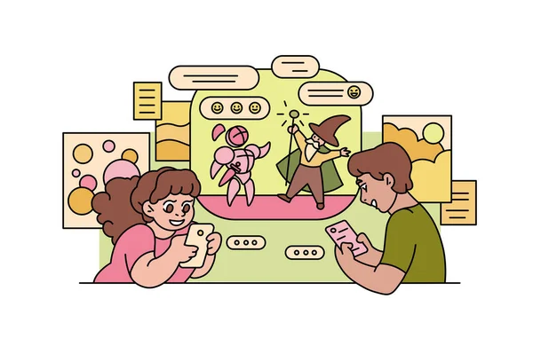 女の子と男の子の話ゲームチャット — ストックベクタ