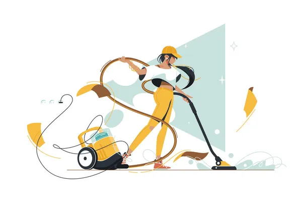 Fille en utilisant l'aspirateur pour le nettoyage — Image vectorielle