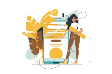 Cep telefonunda kullanıcı arayüzü tasarlayan kadın