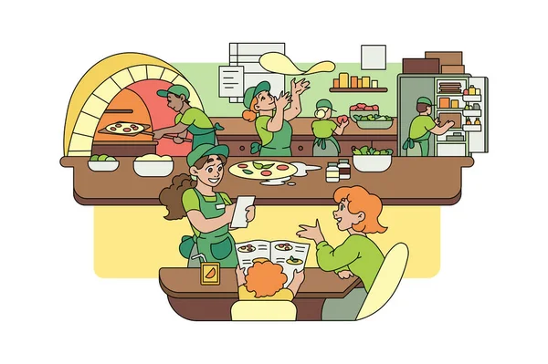 Pizzeria εσωτερικό, fast food cafe ή εστιατόριο — Διανυσματικό Αρχείο