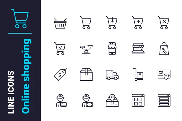 Compras on-line e fazer ícones de ordem conjunto —  Vetores de Stock
