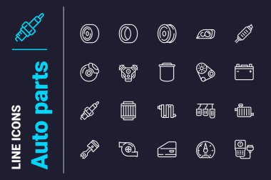 Car repair maintenance parts icons set vector illustration. Details for fixing automobile line icon. Transport and car service concept
