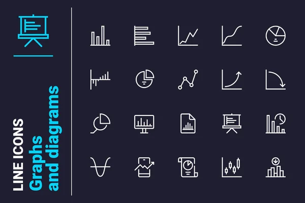 Graphs Diagrams Analysis Icons Set Vector Illustration Statistics Analytics Line — Stock Vector