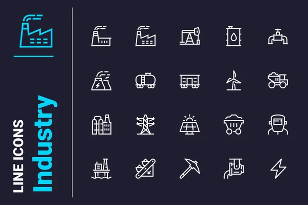 Набір Іконок Промислових Будівель Набір Векторних Ілюстрацій Значок Лінії Важкої — стоковий вектор