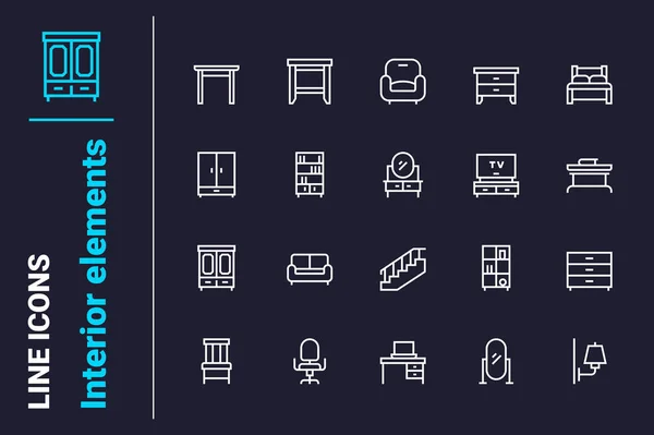 Home Interior Related Elements Icons Set Vector Illustration Arrange Rooms — Stock Vector