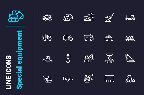 Attrezzature Speciali Lavori Costruzione Icone Set Illustrazione Vettoriale Icona Della — Vettoriale Stock