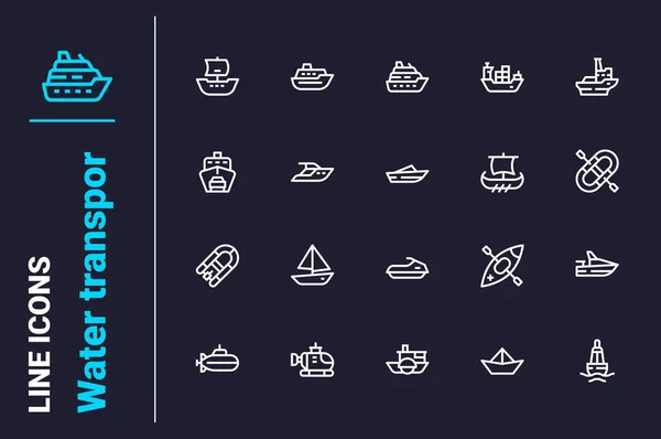 Εικονίδια Μεταφοράς Νερού Που Διανυσματική Απεικόνιση Σκάφη Υποβρύχια Πλοία Και — Διανυσματικό Αρχείο