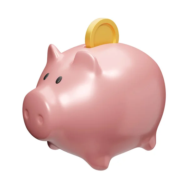 Piggy bank with golden coin icon, saving money — Stock Photo, Image