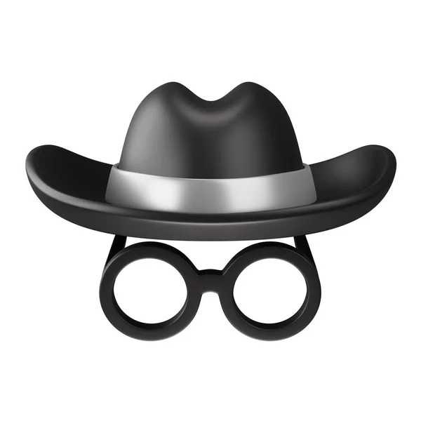 Black hat and eyeglasses icon, anonymous, spy person or detective face — Stock Photo, Image