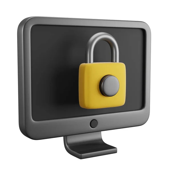 Monitor Met Gesloten Hangslot Internet Beveiliging Virus Bescherming Web Technologie — Stockfoto
