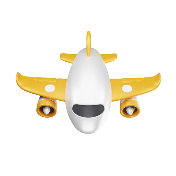 Branco Amarelo Avião Renderizado Ícone Ilustração Avião Avião Passageiros Conceito — Fotografia de Stock