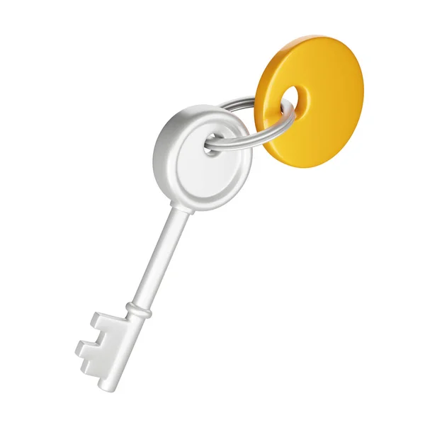 Ασημένιο Κλειδί Χρυσό Μπρελόκ Μεταλλικό Δαχτυλίδι Απόδοση Εικονίδιο Εικόνα Προστασία — Φωτογραφία Αρχείου