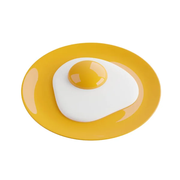 炒蛋在黄盘上 晨餐3D渲染图标图解 健康营养 — 图库照片