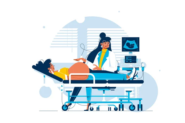 Ultrasound Procedure Pregnant Woman Vector Illustration Doctor Uniform Scanning Future — ストックベクタ