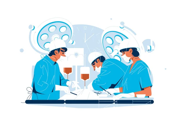 Chirurg Verpleegkundige Voeren Operatie Vector Illustratie Patiënt Operatietafel Operatiekamer Stijl — Stockvector