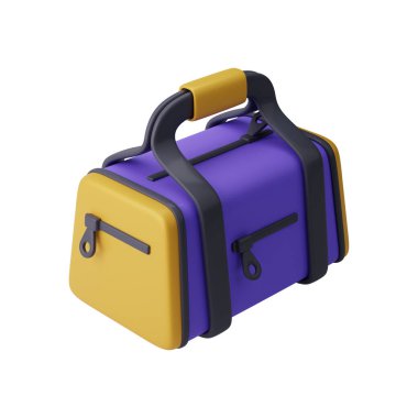 Spor çantası, 3 boyutlu resimlendirme. Spor ve spor aletleri ya da seyahat valizleri. Aksesuar konsepti