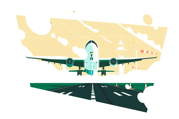Samolot Osiąga Wysokość Przelotową Zdejmuje Ilustrację Wektora Samolot Pilotem Latać — Wektor stockowy