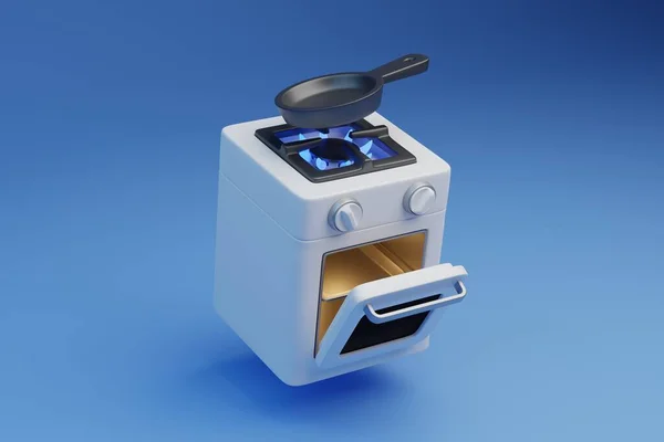 Modern Gas Stove Blue Flame Rendered Illustration Stove Open Oven — Stock Photo, Image