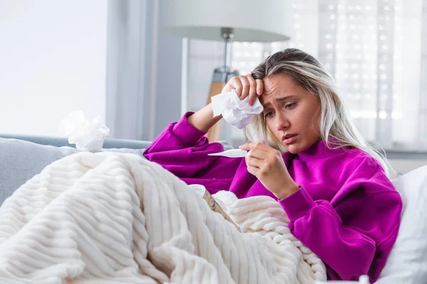 Sickness Seasonal Virus Problem Concept Woman Being Sick Having Flu — 스톡 사진