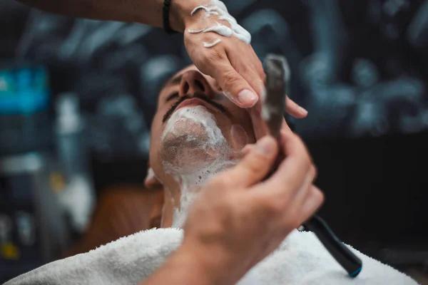 Razor Hands Specialist Barber Barber Shaving Man Barber Shop Close — ストック写真