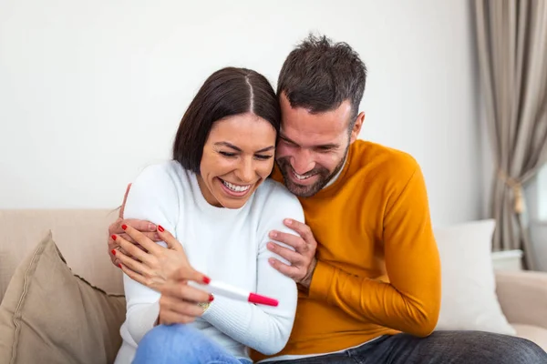 Become Parents Shot Couple Feeling Happy Taking Home Pregnancy Test — Foto Stock