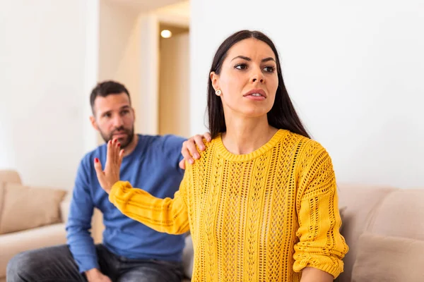 Husband Apologizes Wife Treason Repentant Man Hope Forgiveness Sad Pensive — Stock Photo, Image