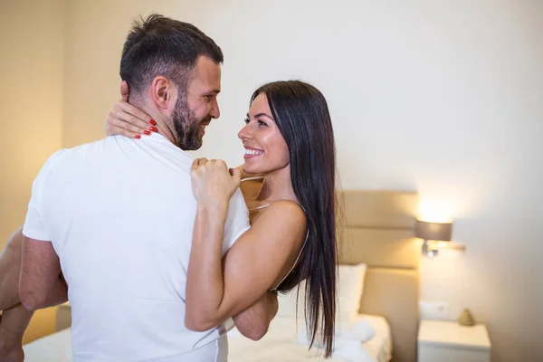 Shot Young Couple Sharing Intimate Moment Bedroom Couple Valentine Day — Foto Stock