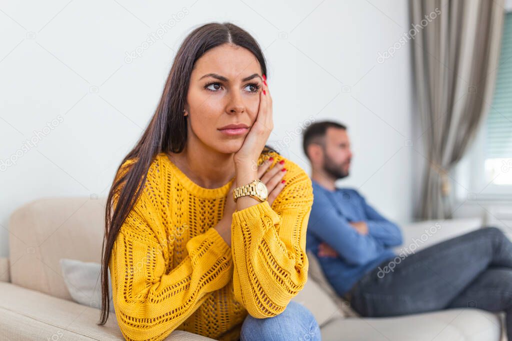 Frustrated couple arguing and having marriage problems. Couples who are fighting Disappointed in love. Concept for divorce. Couple not speaking to each other