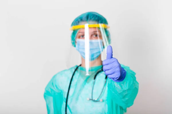 Female Doctor Wearing Ppe Protection Suite Fighting Stop Spread Covid — Zdjęcie stockowe