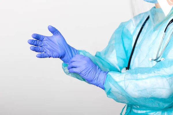 Doctor Nurse Wearing Protection Suit Fighting Covid Coronavirus White Background — Zdjęcie stockowe