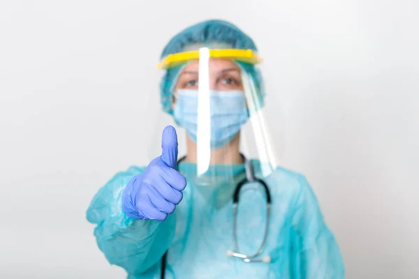 Female Doctor Wearing Ppe Protection Suite Fighting Stop Spread Covid — Zdjęcie stockowe