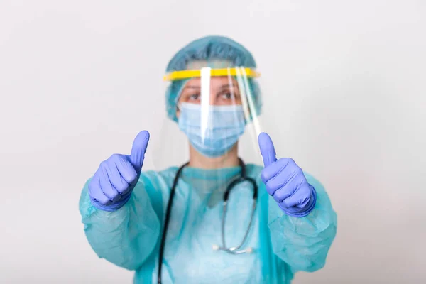 Female Doctor Wearing Ppe Protection Suite Fighting Stop Spread Covid — Zdjęcie stockowe