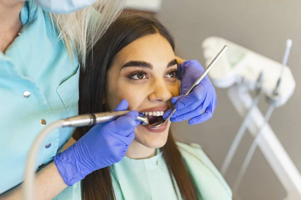 Teeth Health Concept Cropped Photo Smiling Woman Mouth Treatment Dental — ストック写真