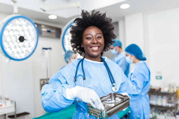 Portrait Female Woman Nurse Surgeon Staff Member Dressed Surgical Scrubs — ストック写真