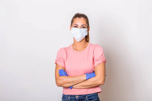 Portrait Young Woman Wearing Face Protective Mask Prevent Coronavirus Smog — Foto de Stock