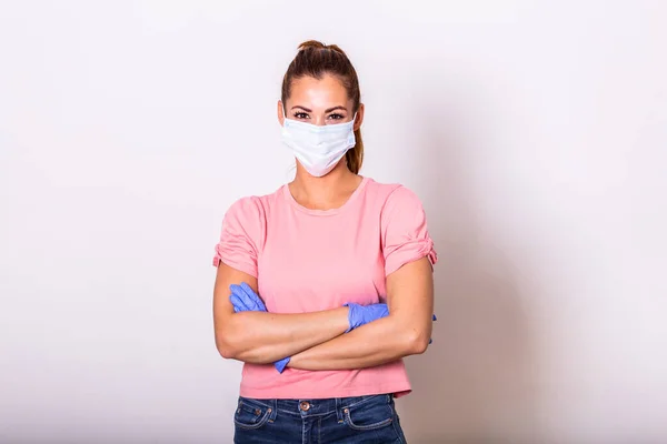 Chica Con Máscara Para Protegerla Del Virus Corona Pandemia Del — Foto de Stock