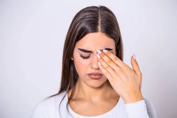 Don Touch Your Face Girl Rubbing Her Eye Dirty Hands — Foto de Stock