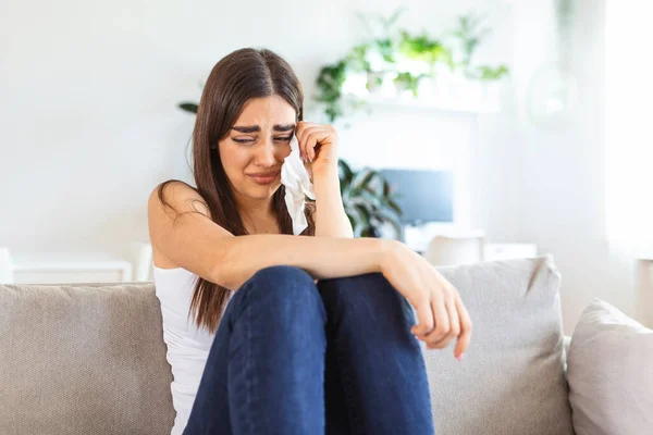 Unhappy Young Woman Covering Face Hands Crying Alone Close Depressed — 스톡 사진