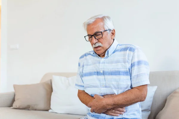 Old Man Having Strong Abdominal Ache Health Problems Senior Man — Stok fotoğraf
