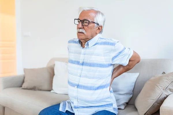 Senior Man Suffering Pain Back Elderly Man Having Discus Hernia — Stockfoto