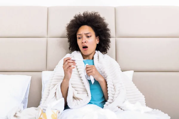 Sick Woman Lying Bed High Fever Woman Being Sick Having — Stock Photo, Image