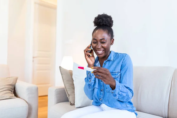 Woman Being Joyfully Checking Her Pregnancy Test Morning She Using — Stock Photo, Image