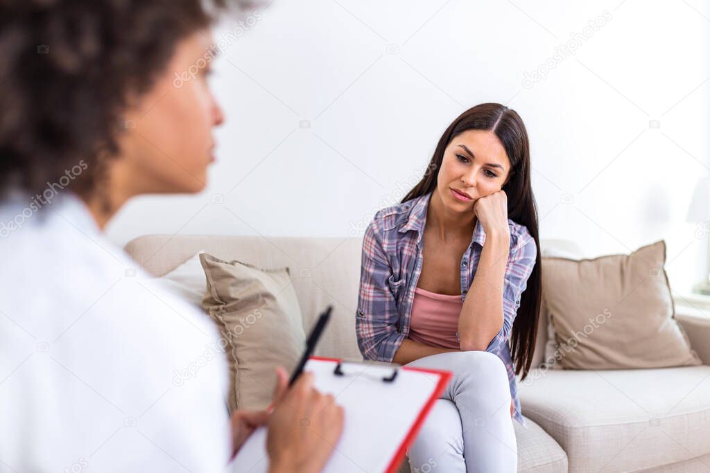 Healthcare concept of professional psychologist doctor consult in psychotherapy session or counsel diagnosis health. Major depressive disorder patient (MDD) with physician.