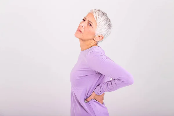 Matur Woman Suffering Lower Back Pain Mature Woman Resting Back — Stockfoto